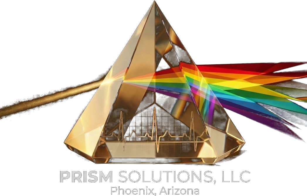 Prism Solutions, LLC logo: a glass prism splitting light into a rainbow, Phoenix, Arizona